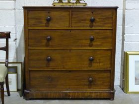 A 19th century mahogany straight-front chest of two short and three long drawers, on base, 117cm