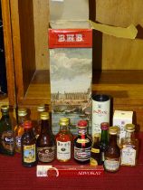 Thirteen whisky and other miniatures and a bottle of BHB Aquar Dentes Valhas, 75cl, 40%.