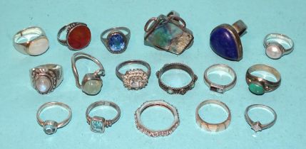 A quantity of gem-set 925-silver rings, (17), gross weight 85.9g.