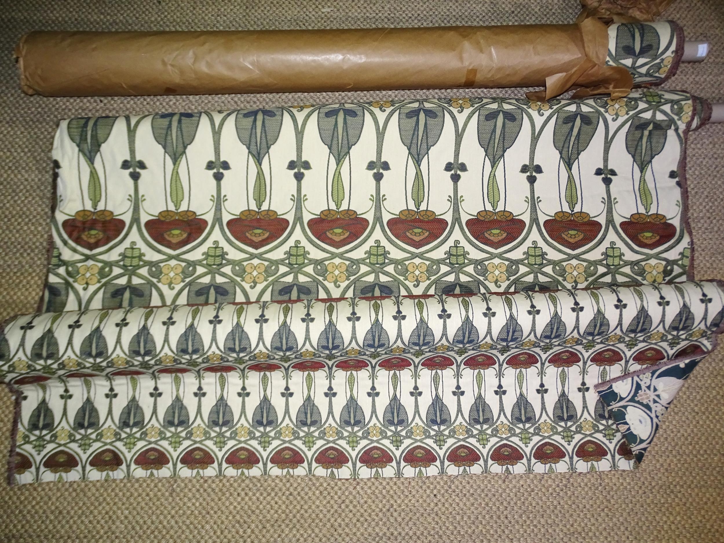A quantity of William Morris-style tapestry weave furnishing fabric in three lengths, one and a half