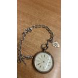 SILVER POCKET WATCH & CHAIN- J RICHARDSON COVENTRY (AF)