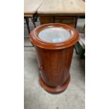 MAHOGANY CIRCULAR MARBLE TOP BEDSIDE CABINET