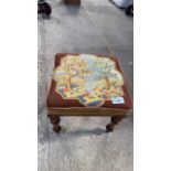 TAPESTRY TOPPED MAHOGANY STOOL (AF)