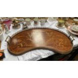 INLAID KIDNEY SHAPED BRASS GALLERY TRAY