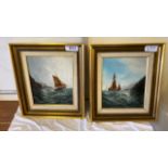 2 OIL PAINTINGS FYFES IN A STORMY SEA (AF)