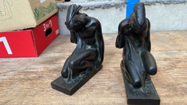 PAIR RED INDIAN POMPEIAN BRONZE BOOKENDS
