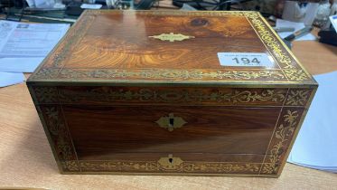 MAHOGANY+BRASS INLAID JEWELLERY BOX- 2 KEYS (AF)