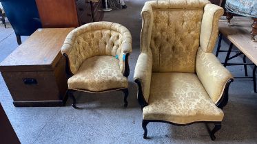 2 YELLOW COVERED EASY CHAIRS (AF)