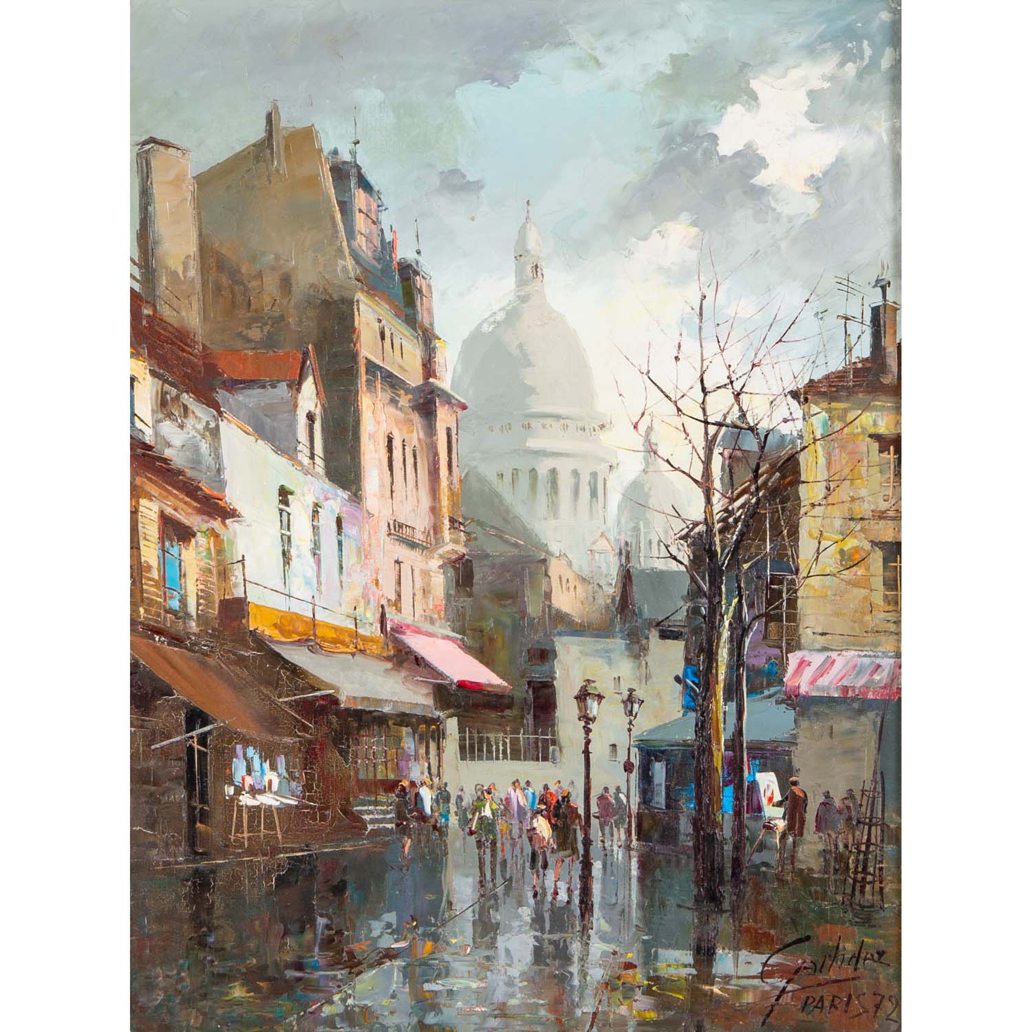 MALER/IN 20. Jh., "Pariser Straßenszene mit Blick auf Sacre Coeur",