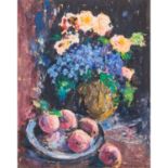 METZGER, HERMANN (1896-1971) "Blumenstrauß und Teller mit Äpfeln" 1957