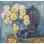 WISLICENUS, MAX (1861-1957), "Stillleben mit Rosen in Vase und tibetanischer Buddha-Figur",