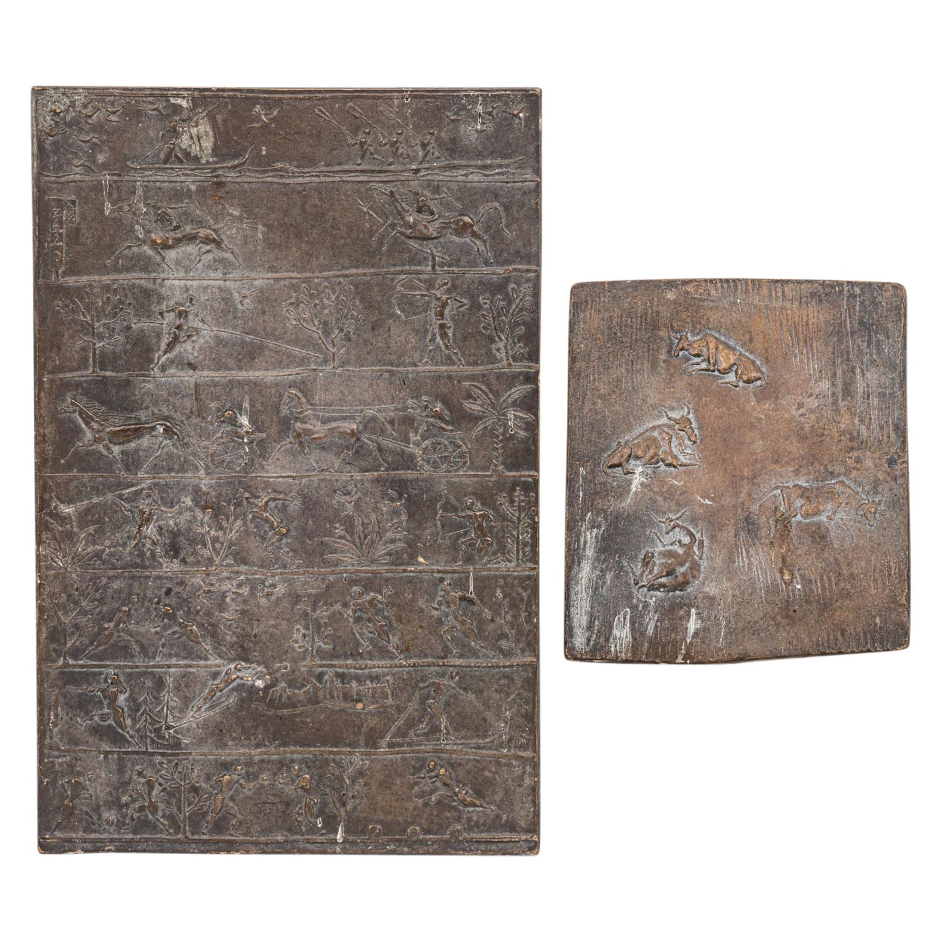 FALLER, MAX (1927-2012), 2 Bronzereliefs mit weltlichen Motiven,