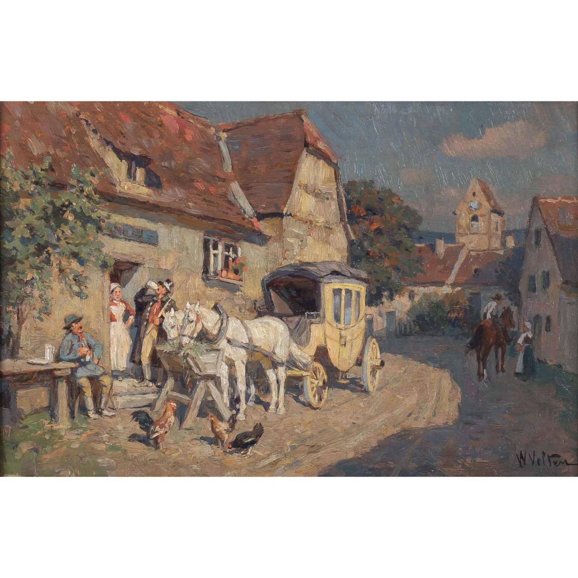 VELTEN, WILHELM (1847-1929), "Postkutsche vor dem Wirtshaus",