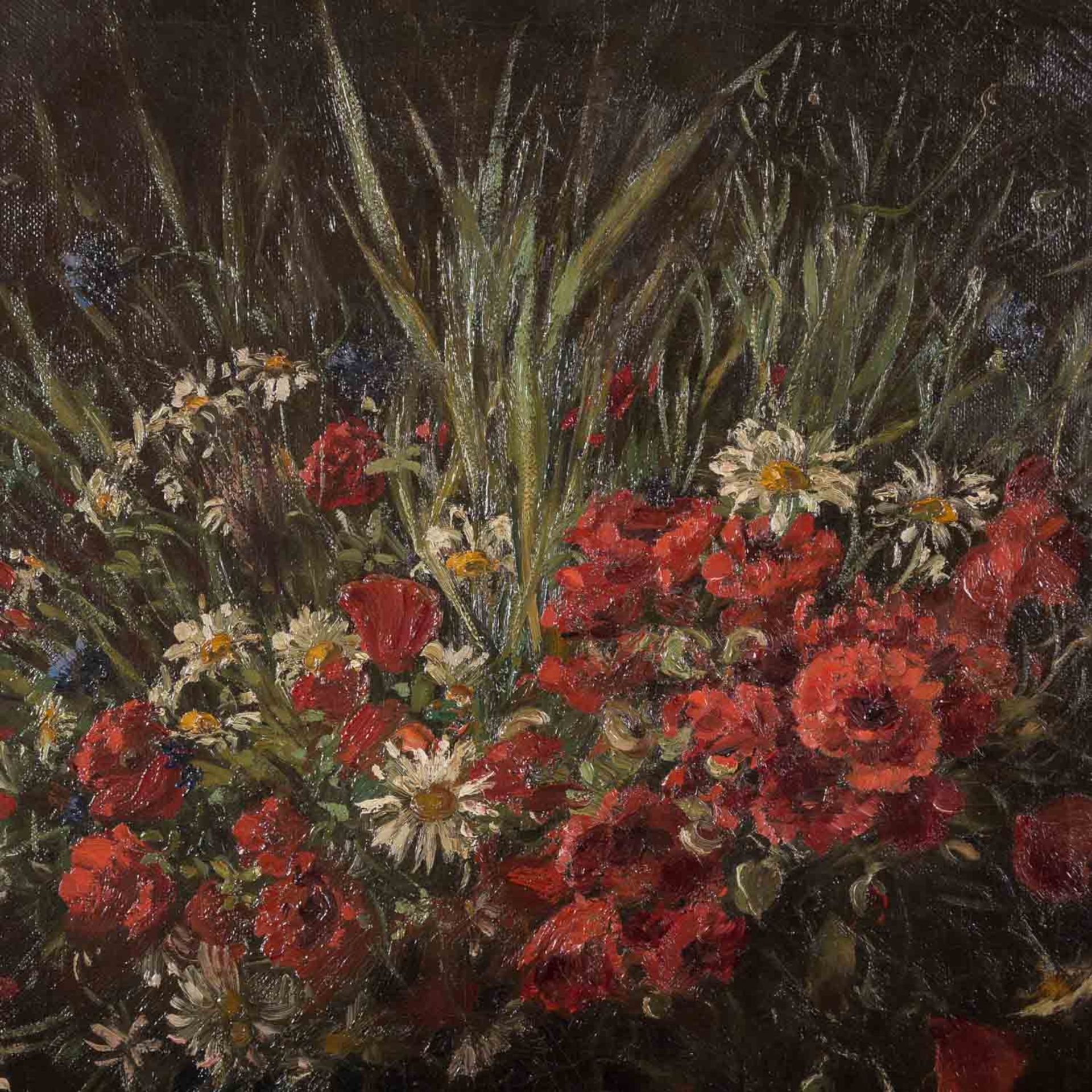 MONOGRAMMIST P. K. (Maler 19./20. Jh.), "Wiesenblumenstrauß mit Mohn und Kamille", - Bild 4 aus 5