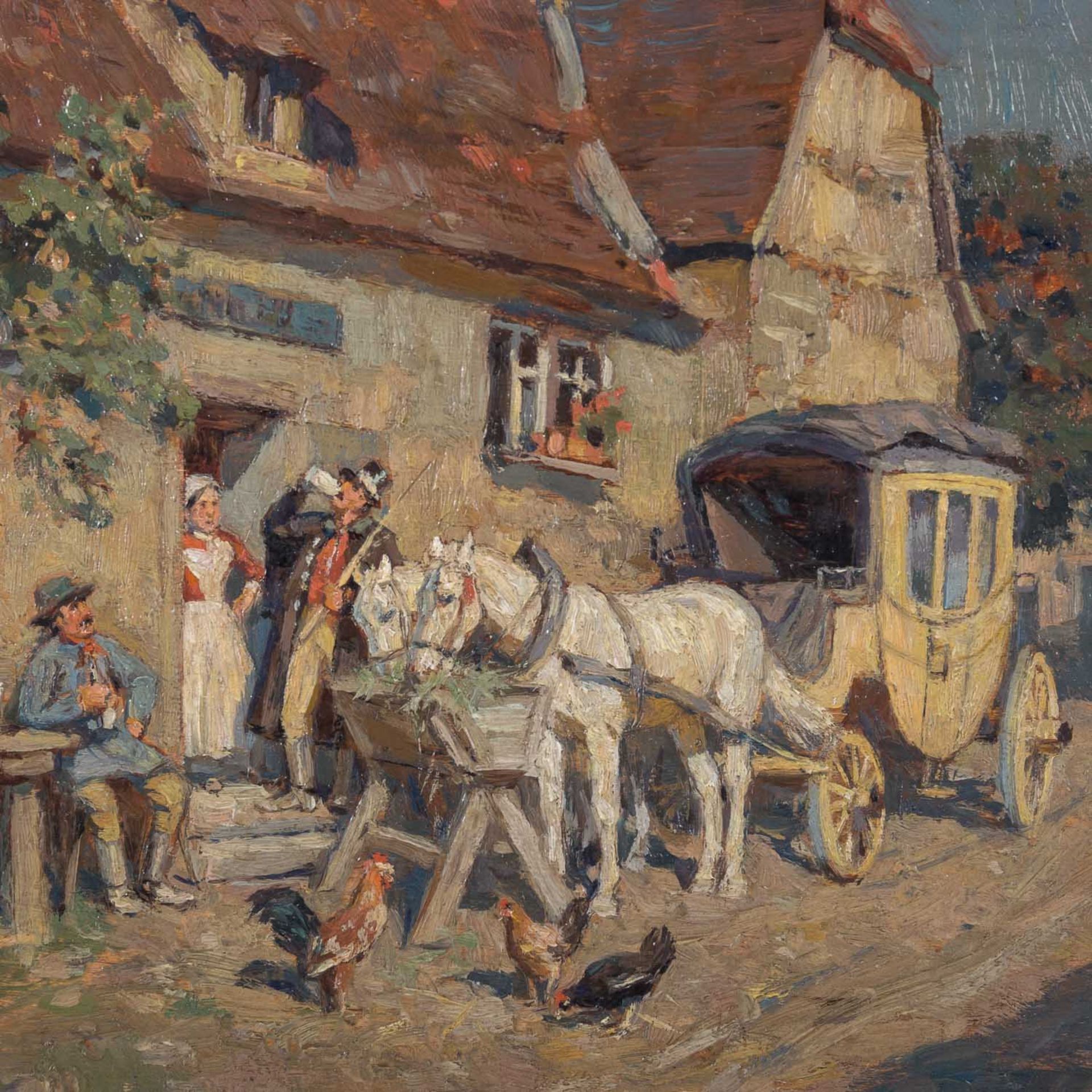 VELTEN, WILHELM (1847-1929), "Postkutsche vor dem Wirtshaus", - Bild 4 aus 6