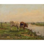 OVERKERK, T. (XIX) "Weidende Kühe am Flussufer"