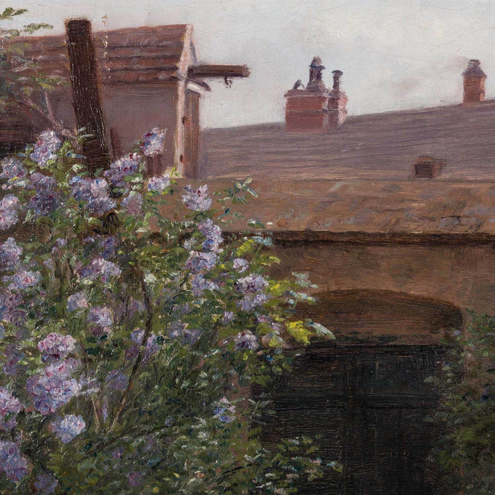 HÖRWARTER, JOSEF EUGEN, attribuiert (1854-1925), "Blühender Flieder am Tor", - Image 3 of 5