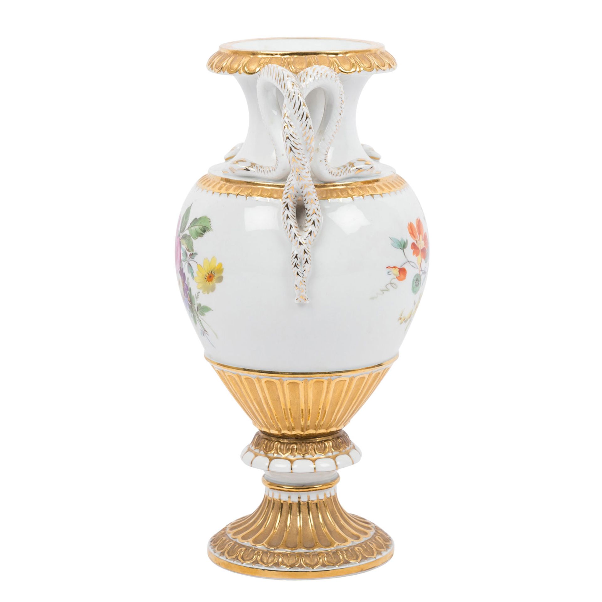 MEISSEN Schlangenhenkelvase 'Blumenbukett', 1. Wahl, vor 1924. - Bild 3 aus 6