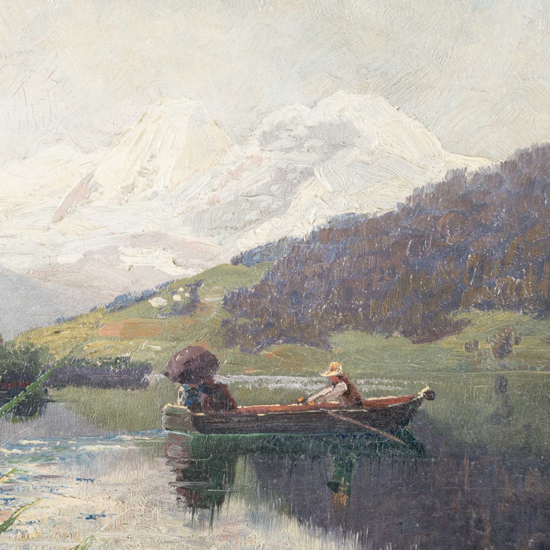 BÖSSENROTH, CARL (1863-1935), "Paar in einem Boot auf Gebirgssee", 1892, - Bild 4 aus 5