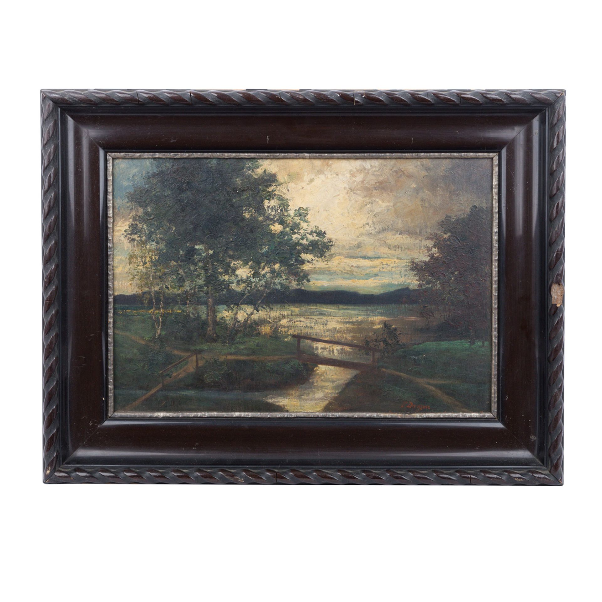 DARGEN, ERNST (1866-1929) "Nach dem Gewitter", Landschaft mit Bachlauf und Holzbrücke - Bild 2 aus 6