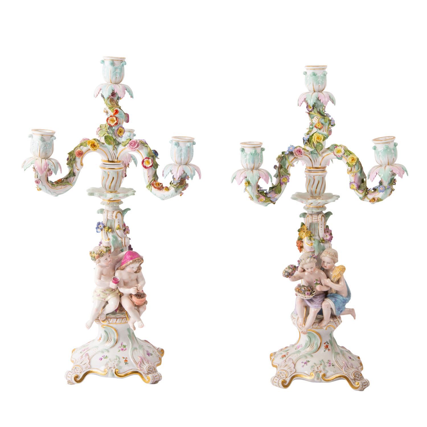 MEISSEN Figurenpendule 'Vier Jahreszeiten' auf Podest mit Figurenleuchtern, 1. Wahl, 19. Jh. - Image 13 of 20