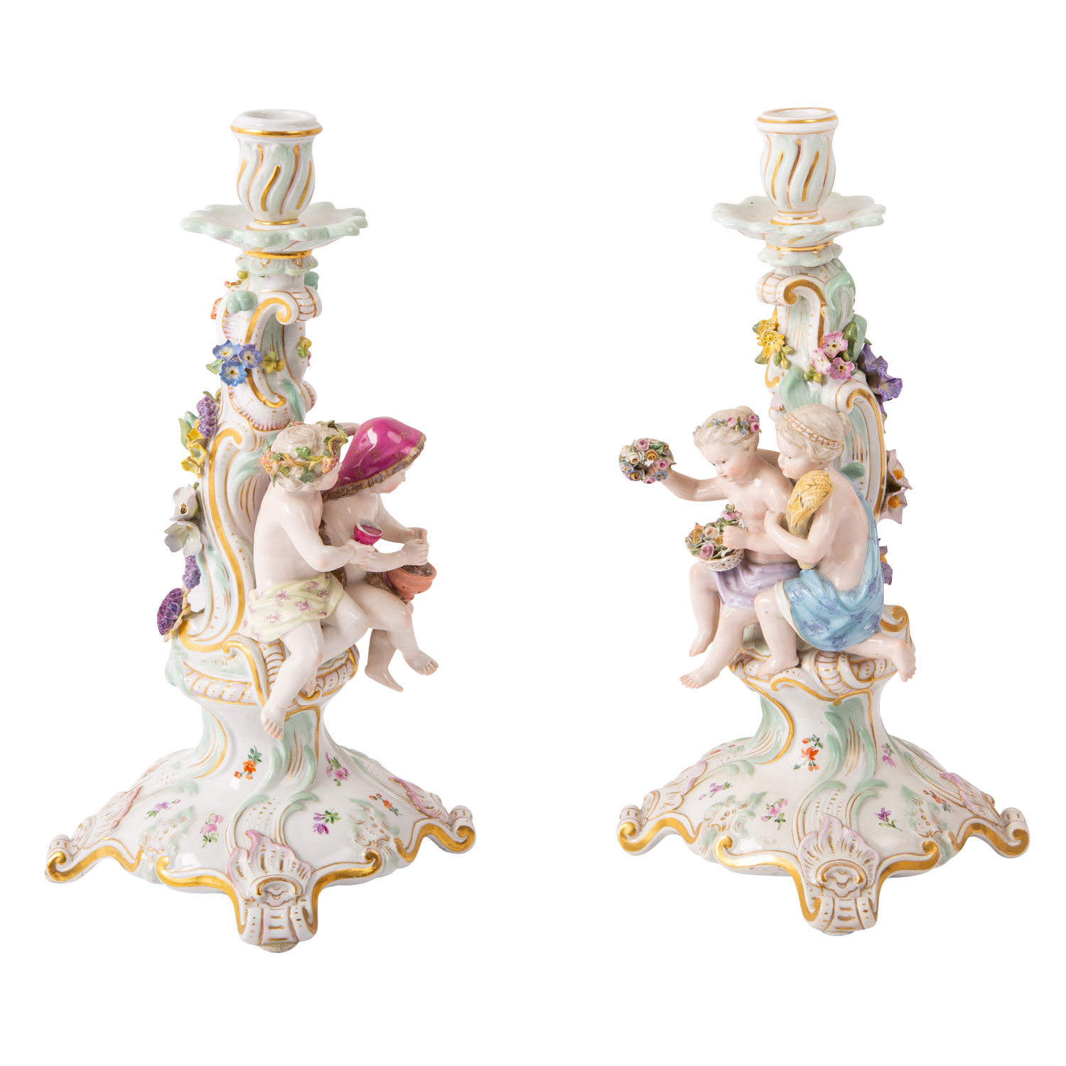 MEISSEN Figurenpendule 'Vier Jahreszeiten' auf Podest mit Figurenleuchtern, 1. Wahl, 19. Jh. - Image 15 of 20