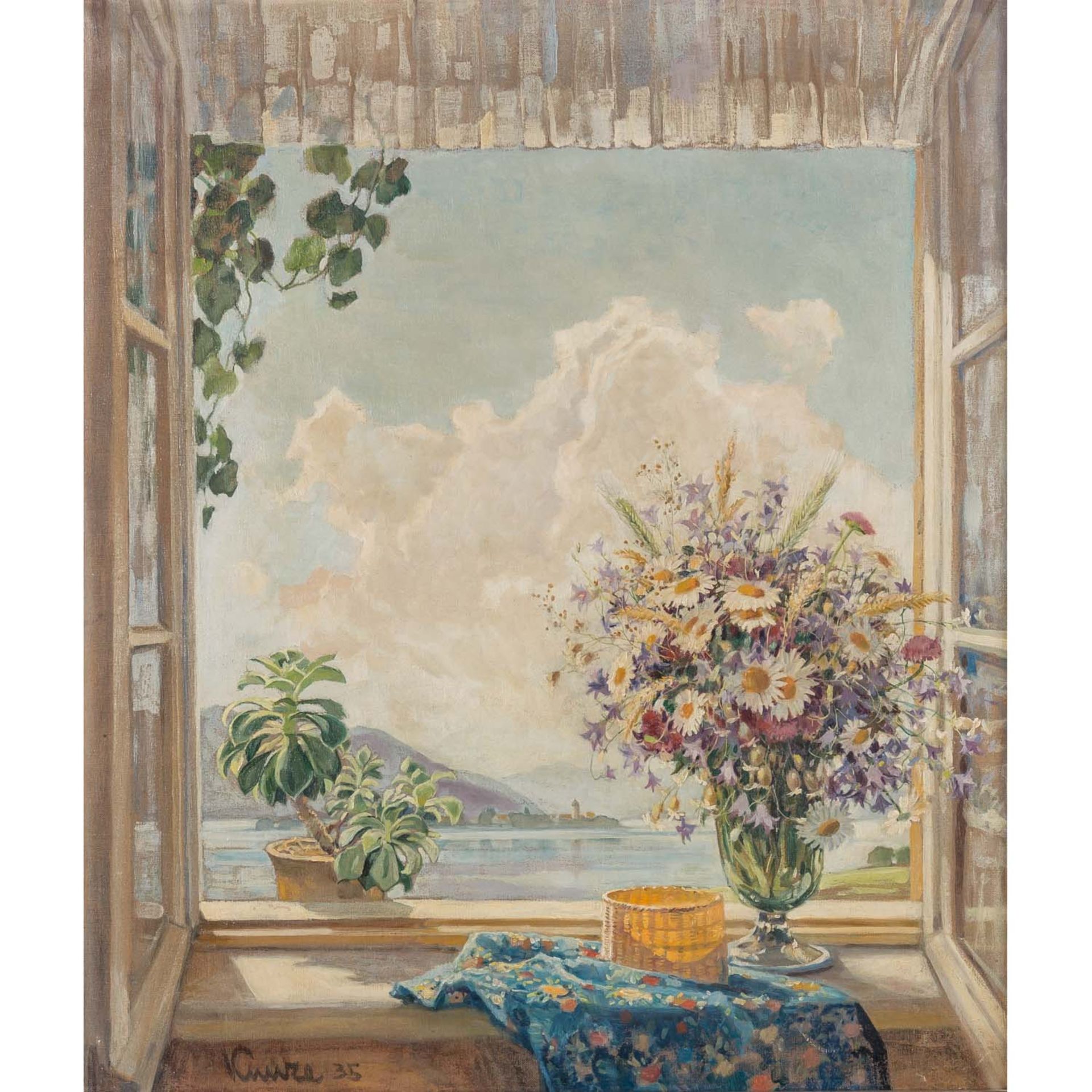 KUNZE, ALFRED (auch Kunze-Chemnitz, 1866-1943), "Blick aus dem Fenster auf den Chiemsee",