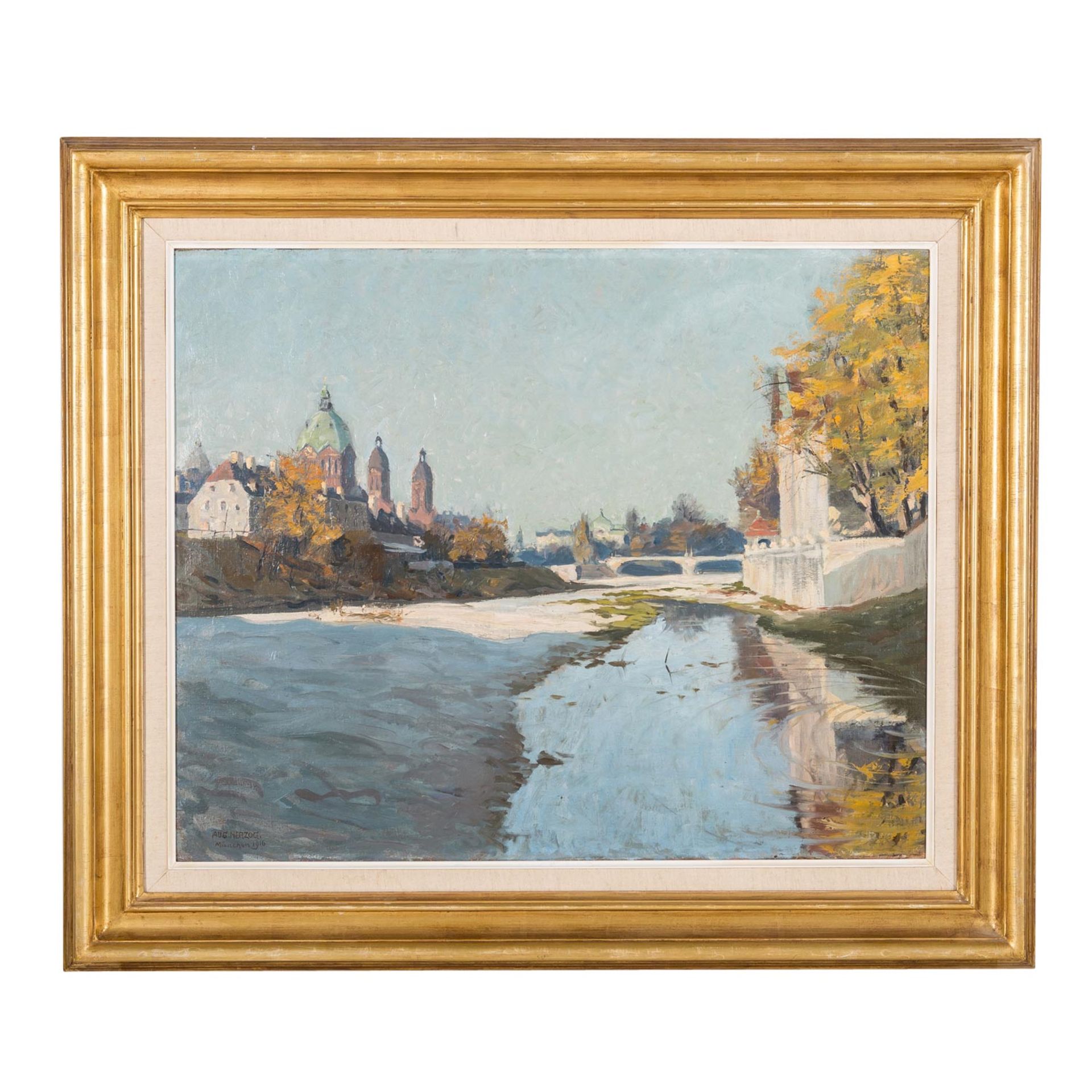 HERZOG, AUGUST (1885-1959), "München, das Flussbett der Isar von der Ludwigsbrücke aus", - Image 2 of 7