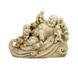 Budai-Skulpturengruppe CHINA, Qing-Dynastie (1644-1912).