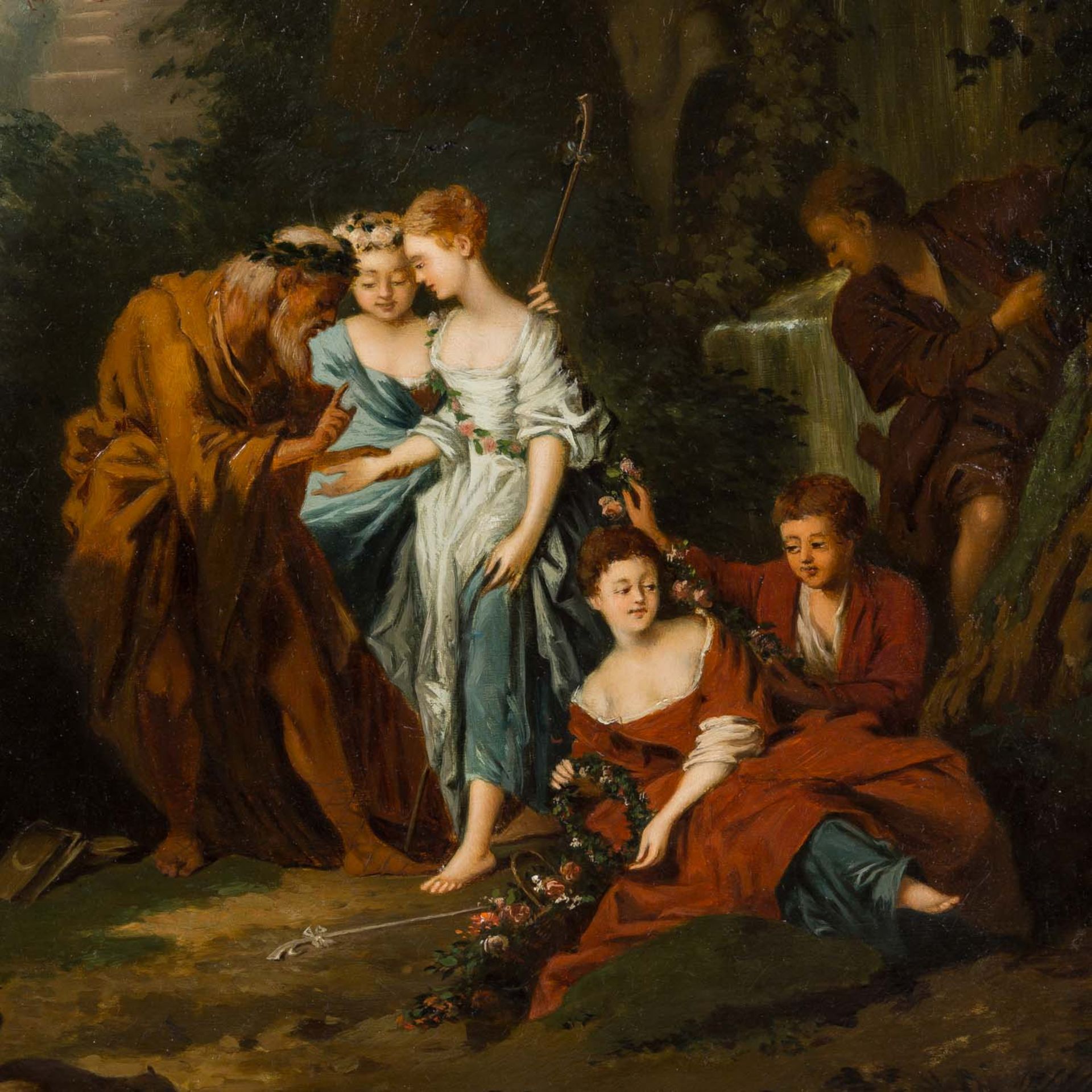 MALER/IN 19. Jh., Paar Gemälde mit galanten Szenen in der Nachfolge Watteaus, - Image 6 of 6