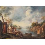 HOLLÄNDISCHER MALER 17./18. Jh., "Flusslandschaft mit Booten",