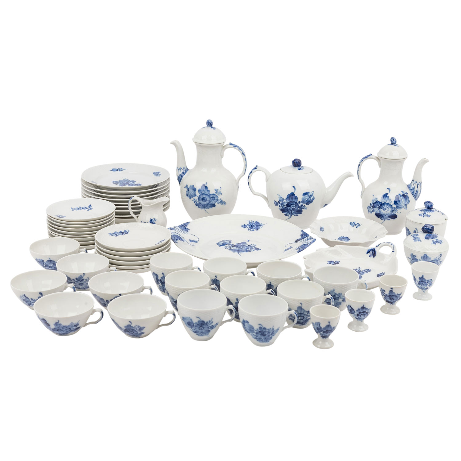 ROYAL COPENHAGEN Kaffeeservice 'Blaue Blume' für 6-9 Personen, überwiegend 1969-74,