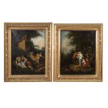 MALER/IN 19. Jh., Paar Gemälde mit galanten Szenen in der Nachfolge Watteaus,