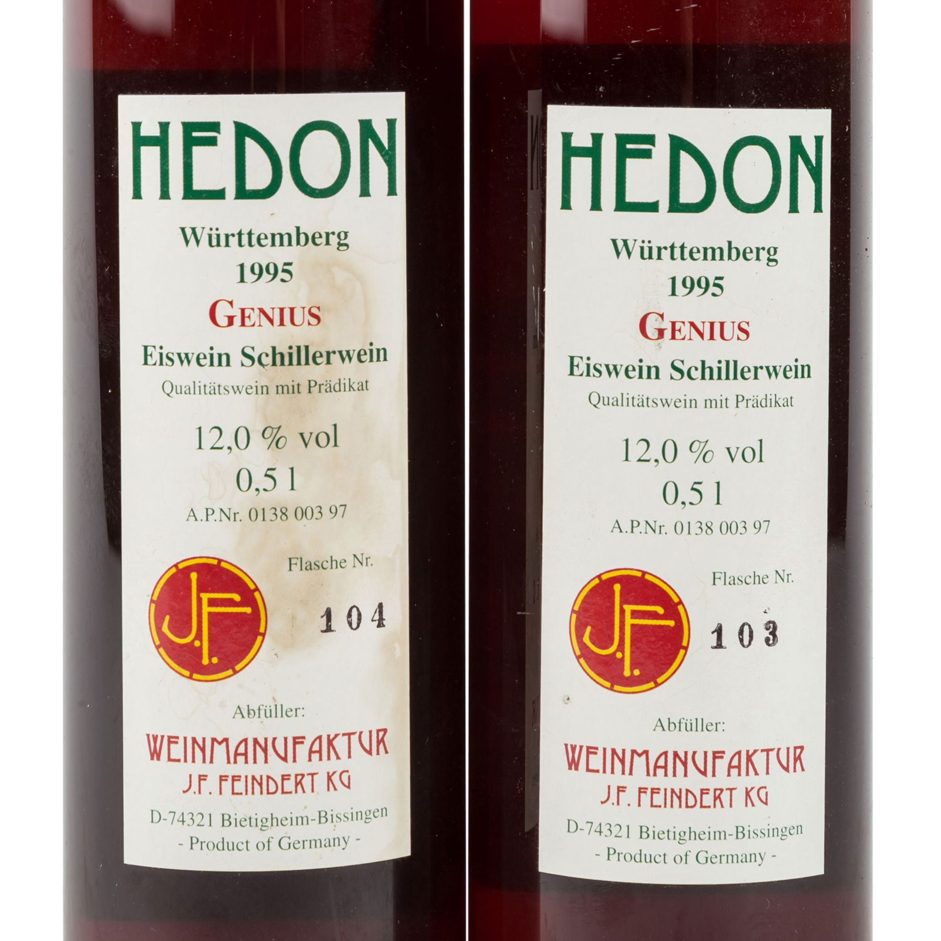 HEDON 2 Flaschen "Genius Eiswein Schillerwein" 1995 - Image 4 of 6