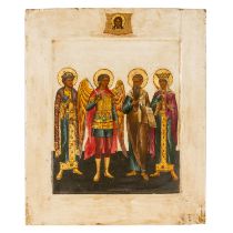IKONE "Erzengel Michael mit drei Heiligen", Russland, Ende 19. Jh.,