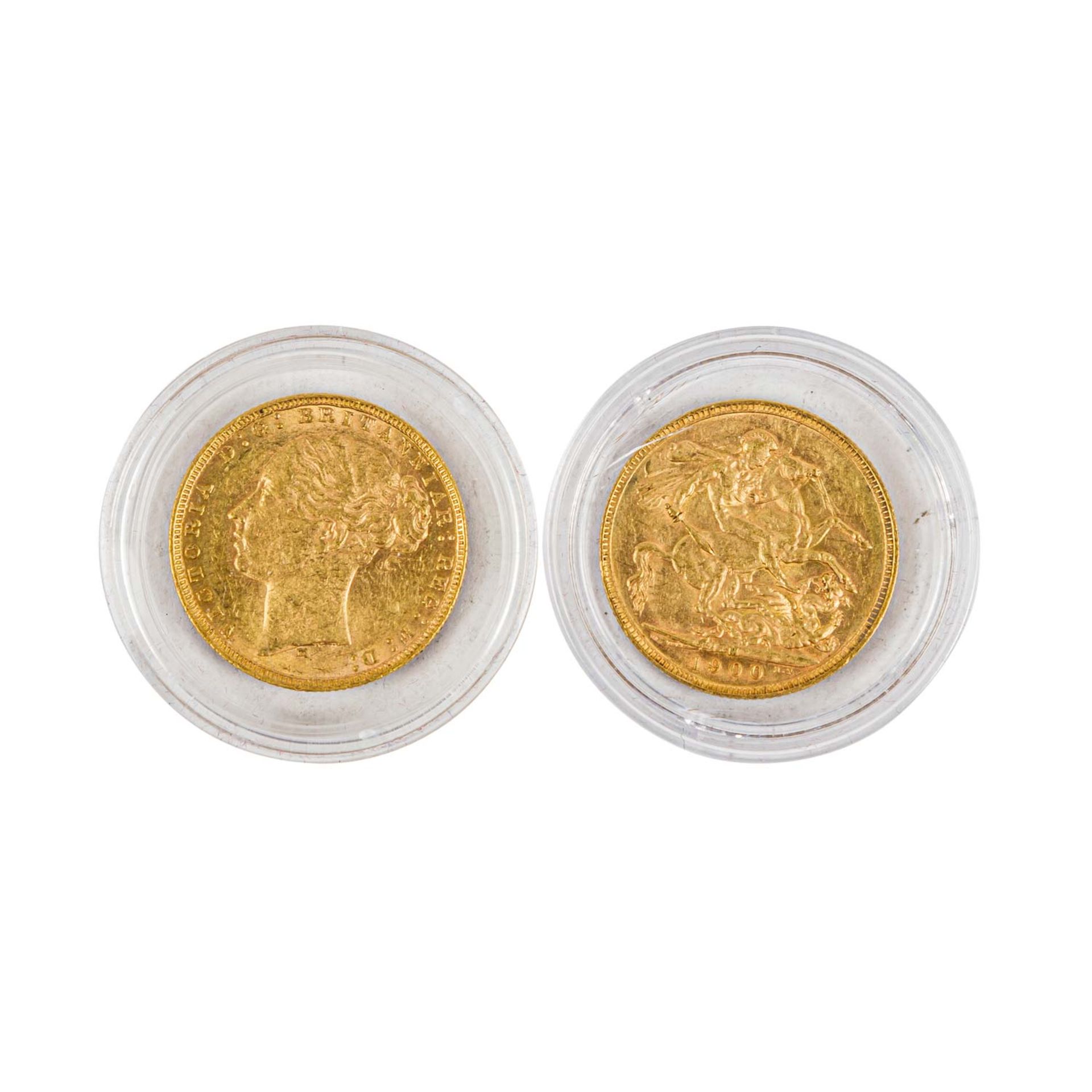 Australien / Großbritannien - 2 historische Sovereigns 1879 und 1900/M, GOLD, - Image 2 of 2