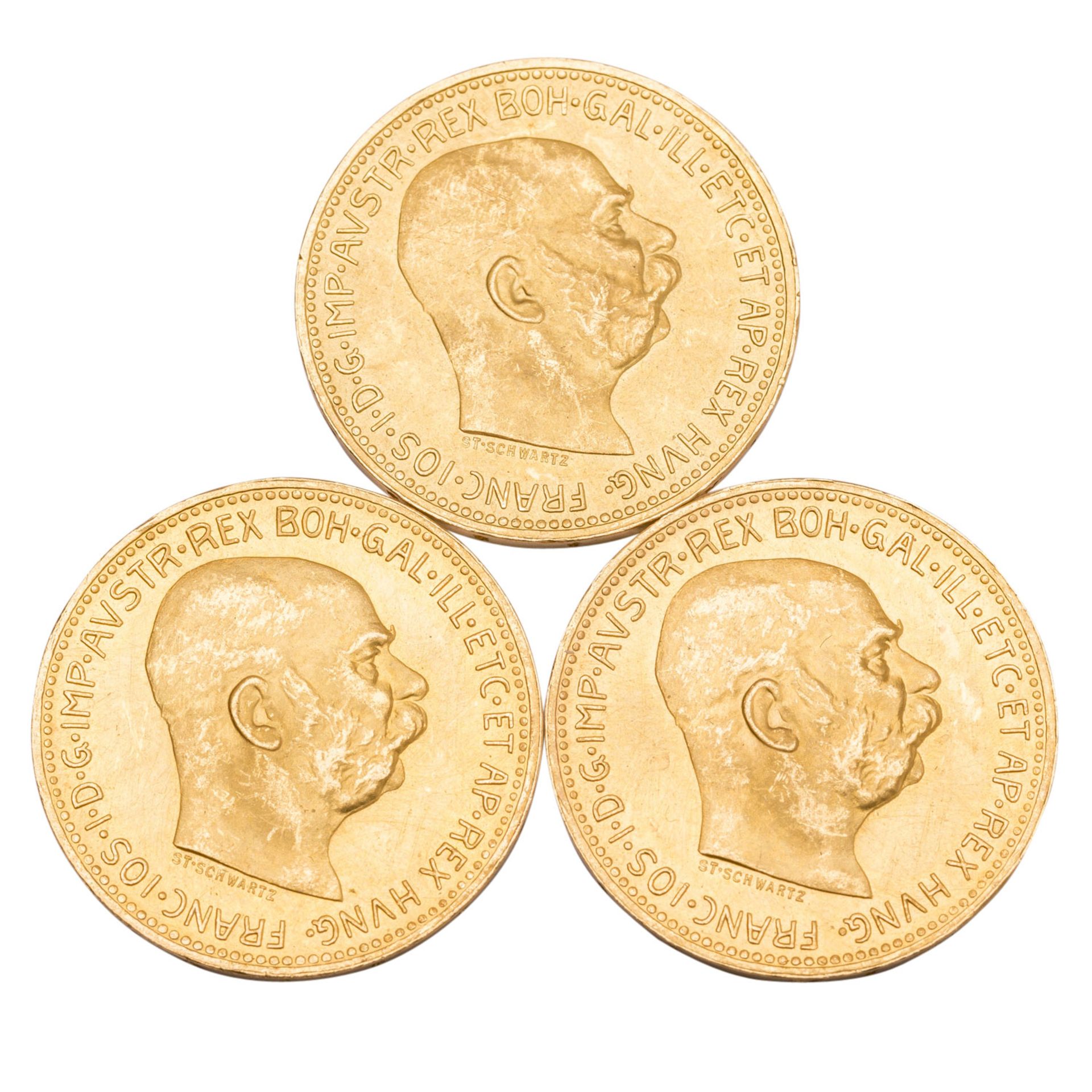 3 x Österreich/GOLD - 20 Kronen 1915/ NP, Franz-Joseph II.,