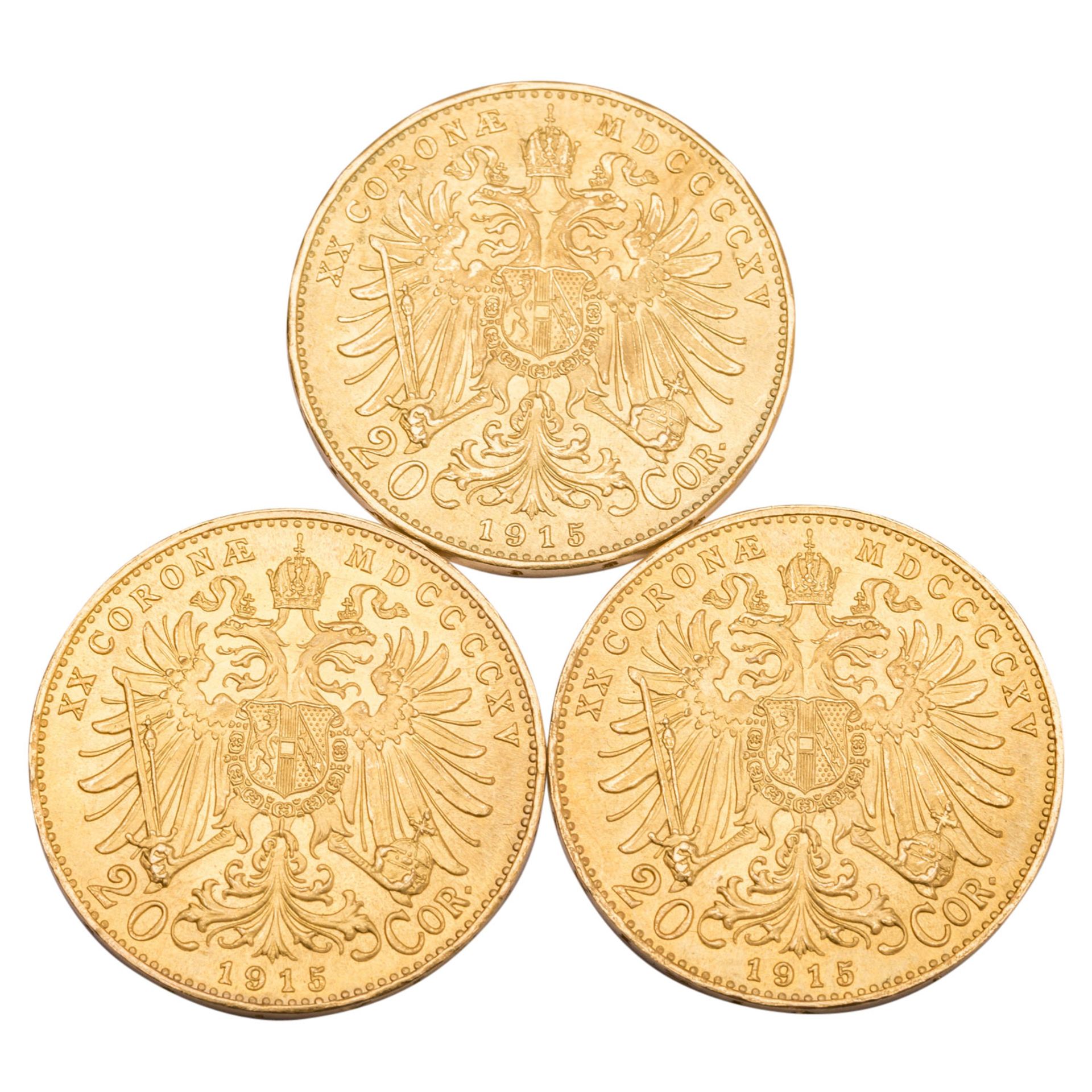 3 x Österreich/GOLD - 20 Kronen 1915/ NP, Franz-Joseph II., - Image 2 of 2