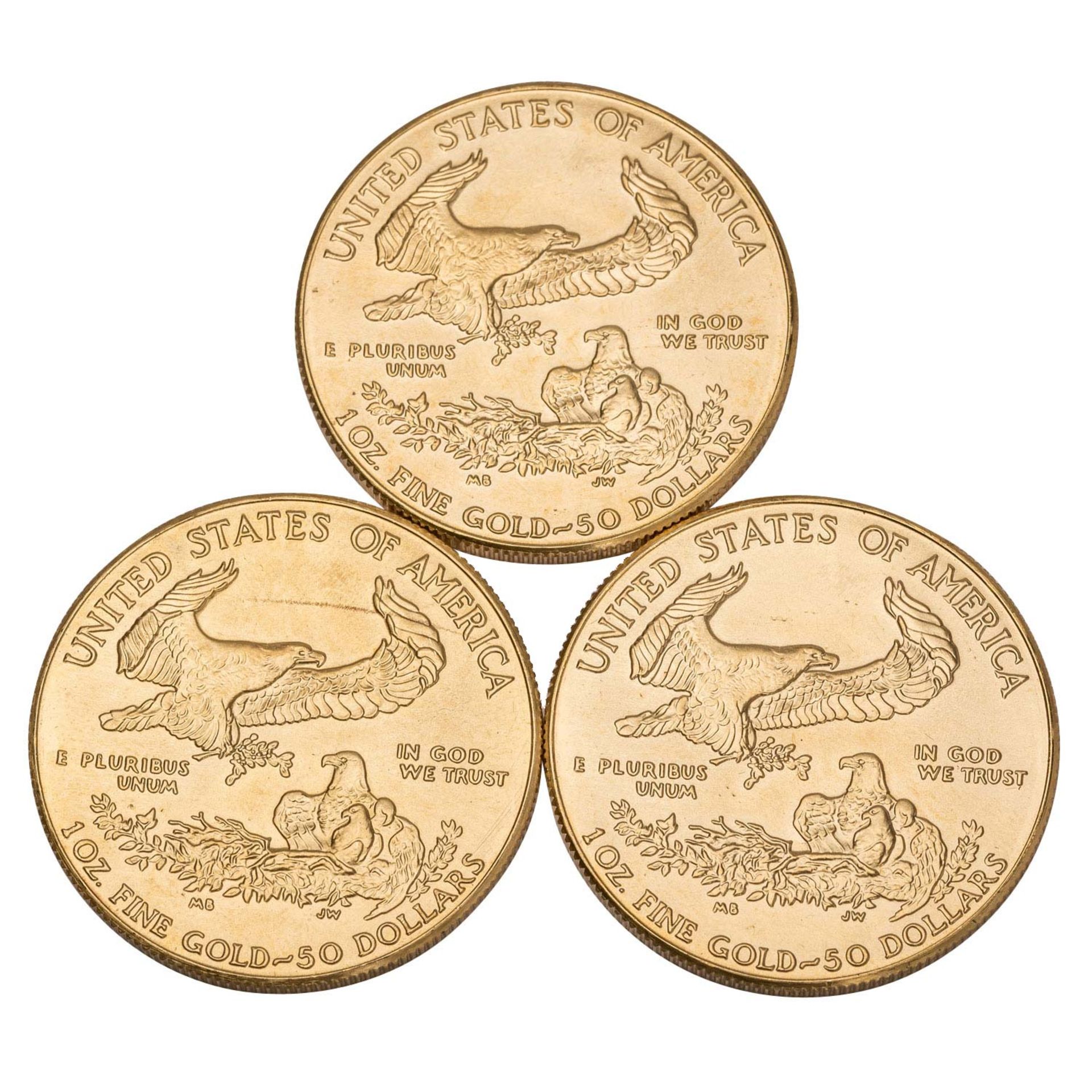 3 x USA/GOLD - 50 Dollars 1986, American Eagle, vz, - Image 2 of 2
