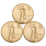 3 x USA/GOLD - 50 Dollars 1986, American Eagle, vz,