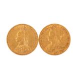 2 x GB/Gold - 1 Sovereign 1891/1899, Victoria Jubilee Coinage/Victoria Old Head,