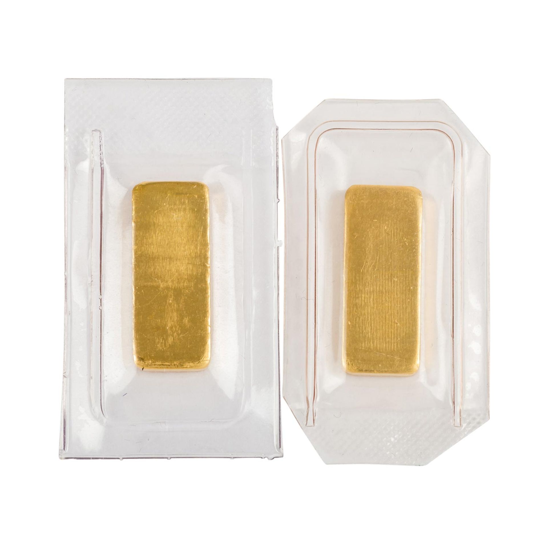 GOLDbarren – 2x 10 g GOLD fein, Goldbarren hist. Form, Hersteller Degussa, - Bild 2 aus 2