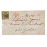 Schweiz - Ausgabe 1846, 5 C. mit großem Genfer Wappen, auf lebhaftgelbolivem Papier,