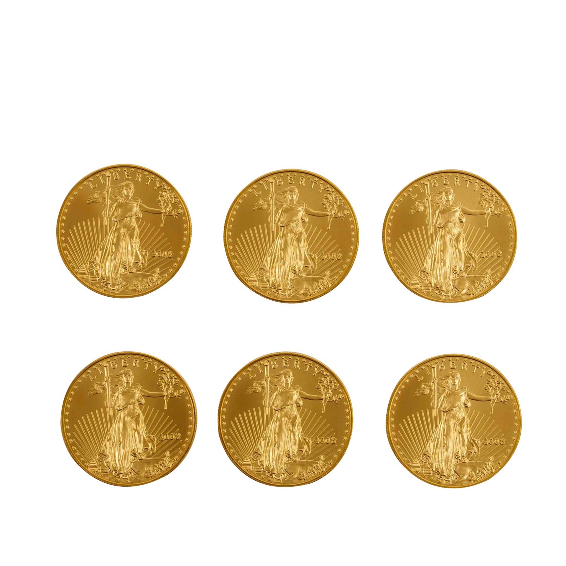 6 x USA/GOLD - 50 Dollars 2008, American Eagle,