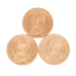 3 x Südafrika/GOLD - 1 Krügerrand 1975/1977 (2x), vz-,