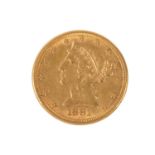 USA - 5 Dollars 1881 / o Mzz., Coroned Head, GOLD,