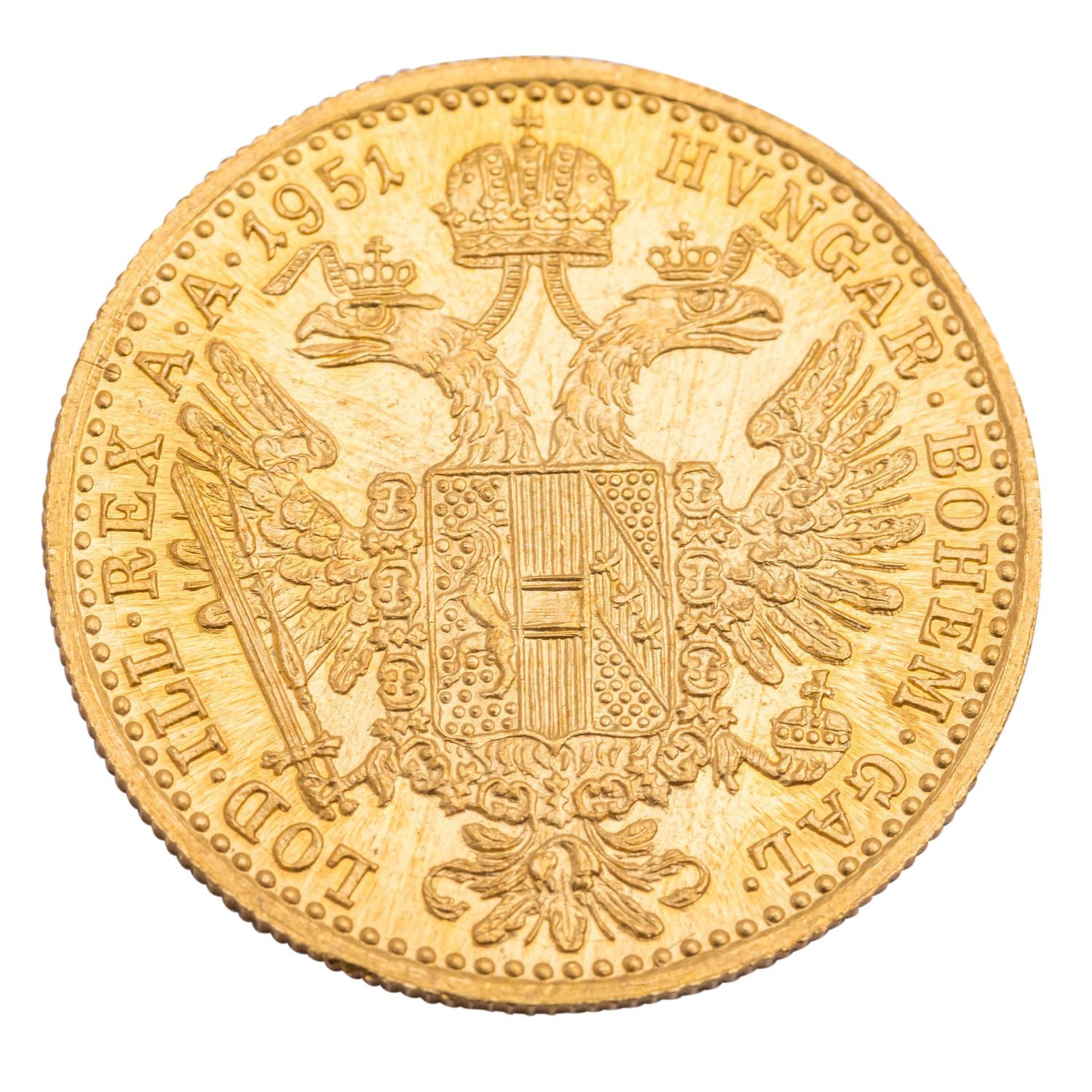 Österreich /GOLD - Franz Josef I. 1 Dukat 1951 (1915)/NP, Fehlprägung der Jahreszahl - Image 2 of 2