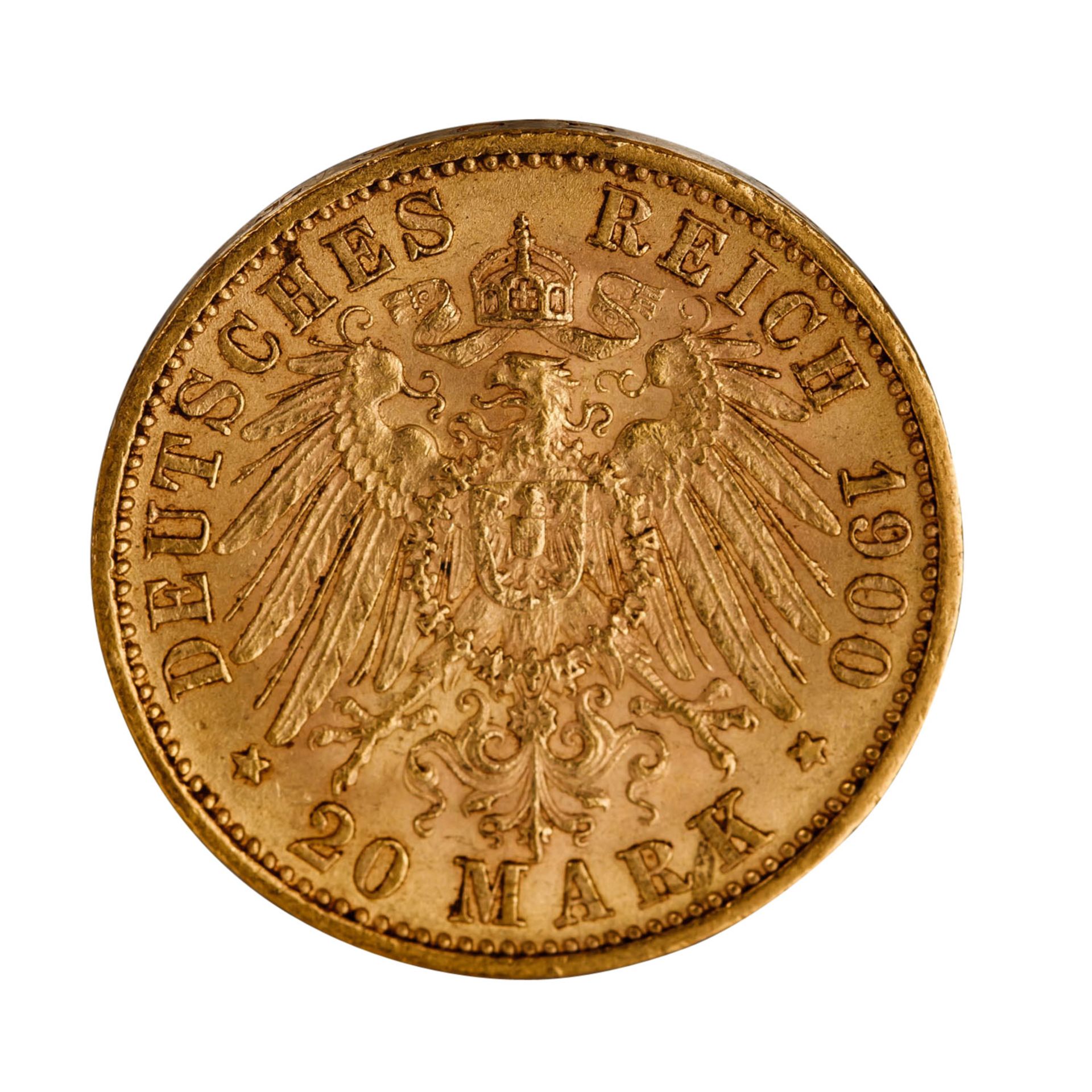 Württemberg/GOLD - 20 Mark 1900 F, - Bild 2 aus 2