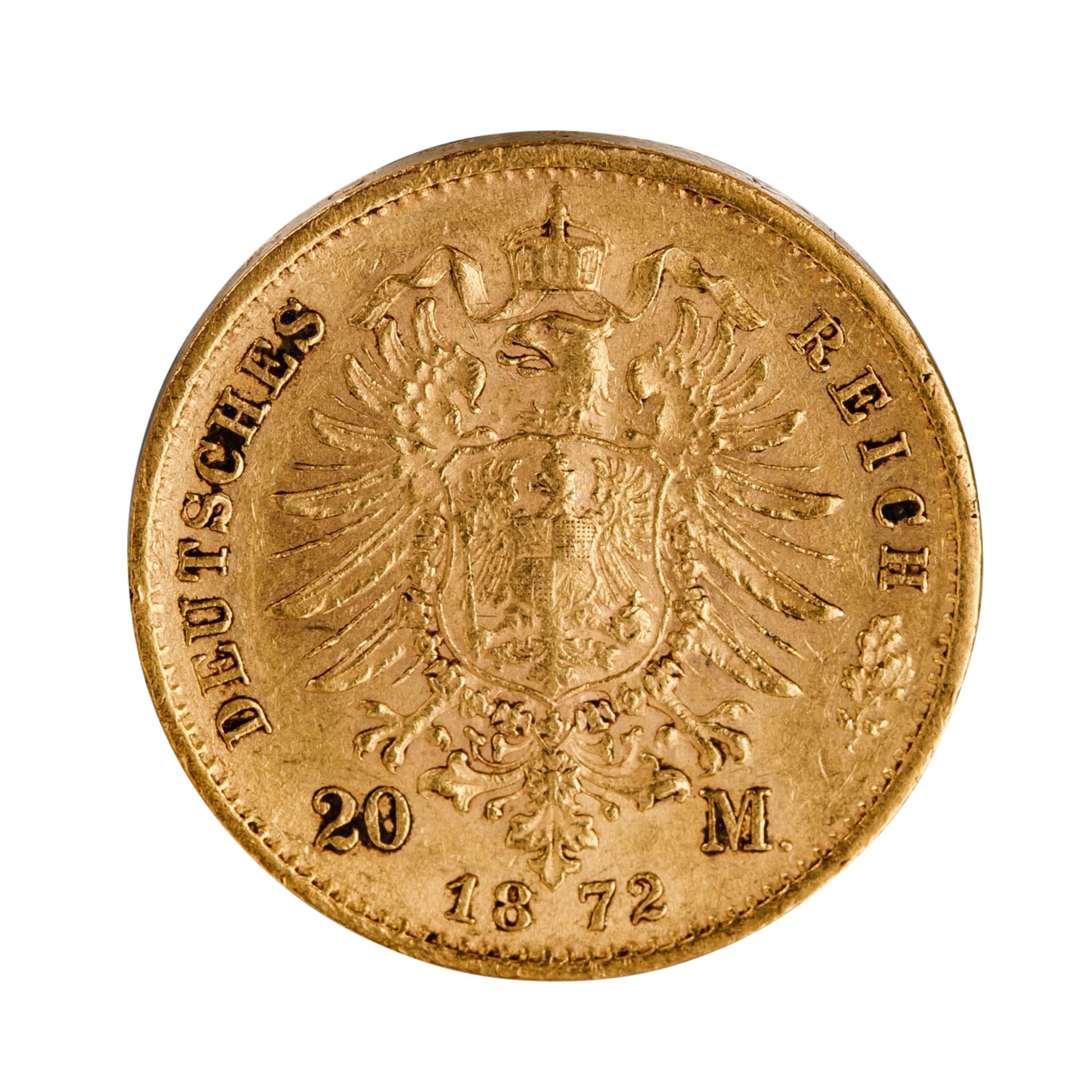 Sachsen/GOLD - 20 Mark 1872 E, - Bild 2 aus 2