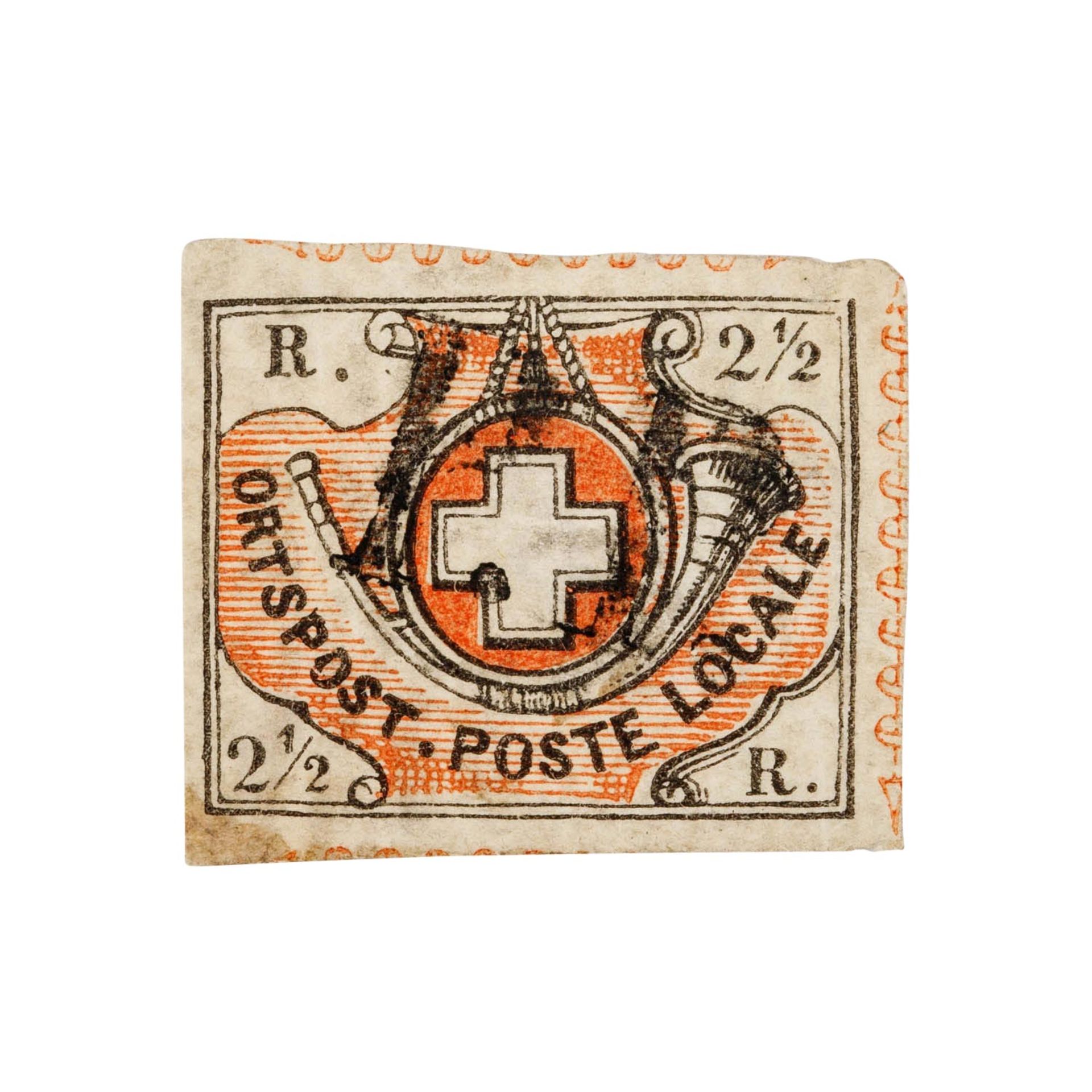 Schweiz, Übergangszeit, Postkreis Zürich - 1850, 2 1/2 Rappen, grauschwarz / orangerot,  - Bild 2 aus 3